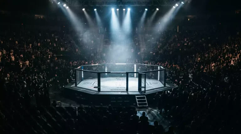 Octógono iluminado para o combate principal de um evento UFC