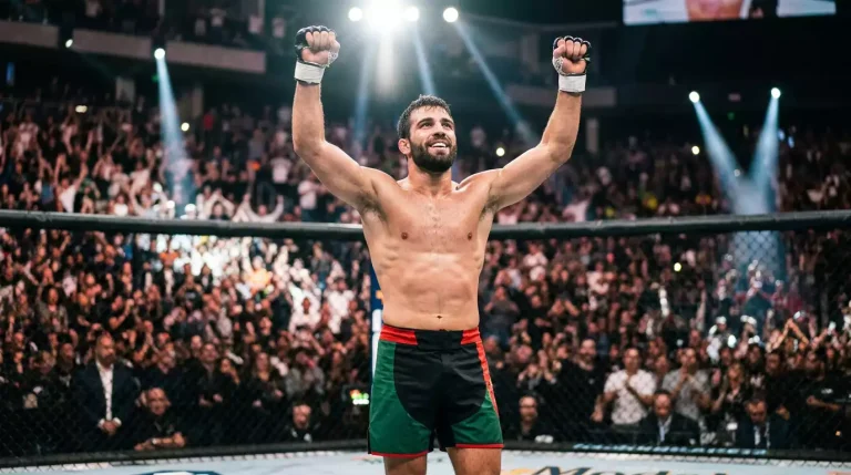 Lutador português a celebrar vitória no octógono do UFC