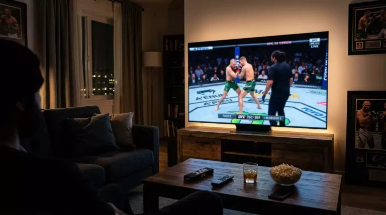 Ecrã de televisão com transmissão de evento UFC